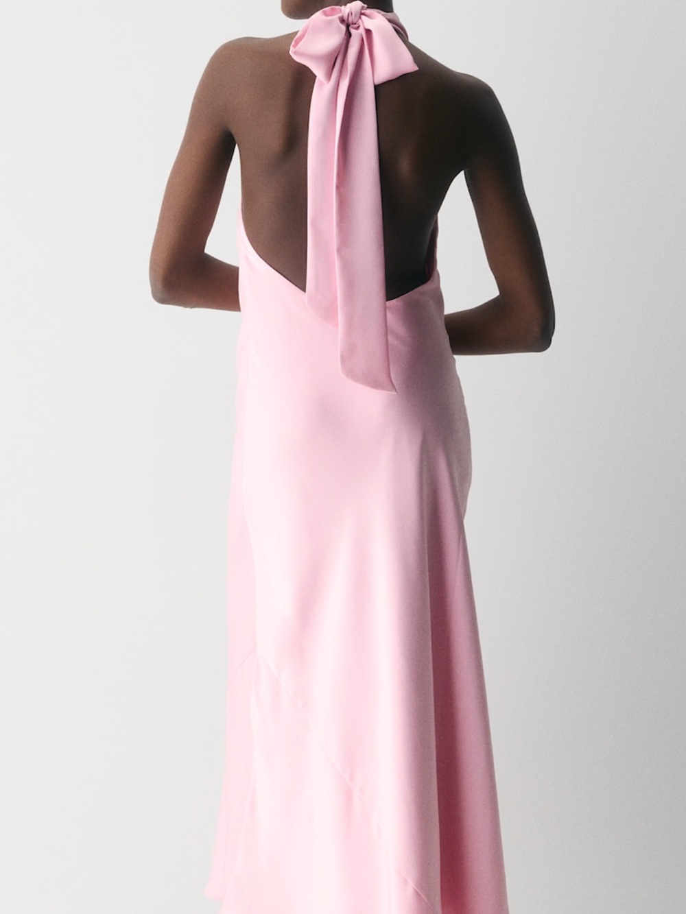 Aritzia Tidal Satin Milkshake Pink Backless Halter Maxi Dress - Picture 3 of 3